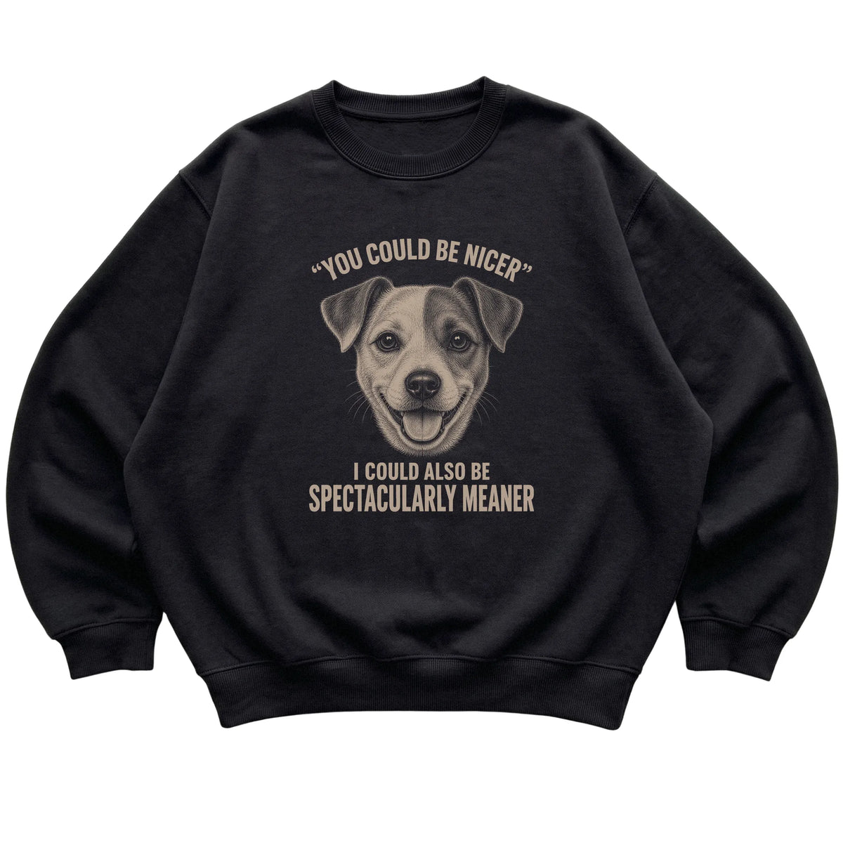 Jack Russell Guard Dog Sweatshirt in Black — flat lay