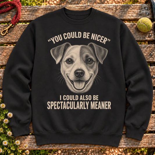 Jack Russell Guard Dog on a Black crewneck sweatshirt, shown flat