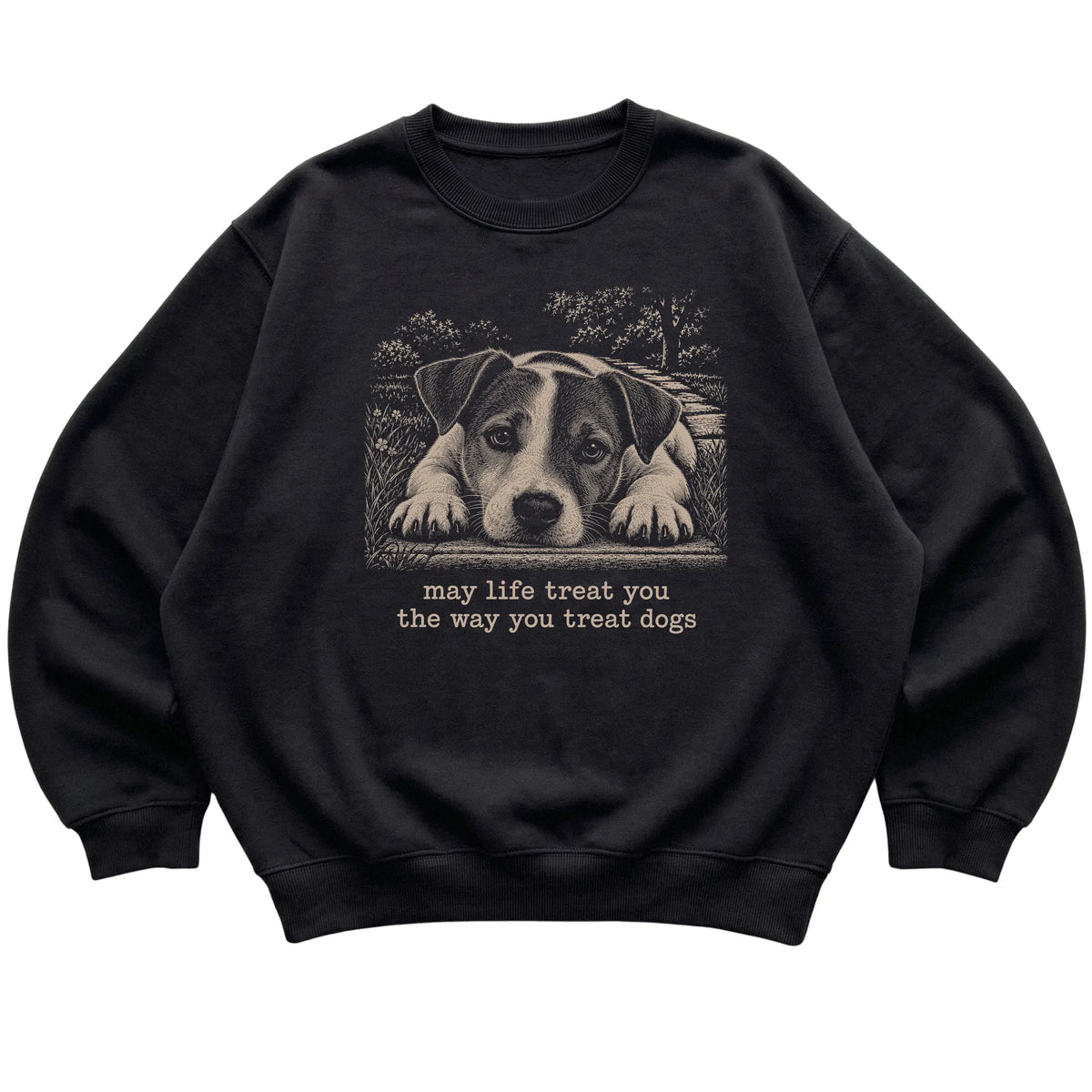 Jack Russell Karma crewneck sweatshirt in Black — Flat Lay