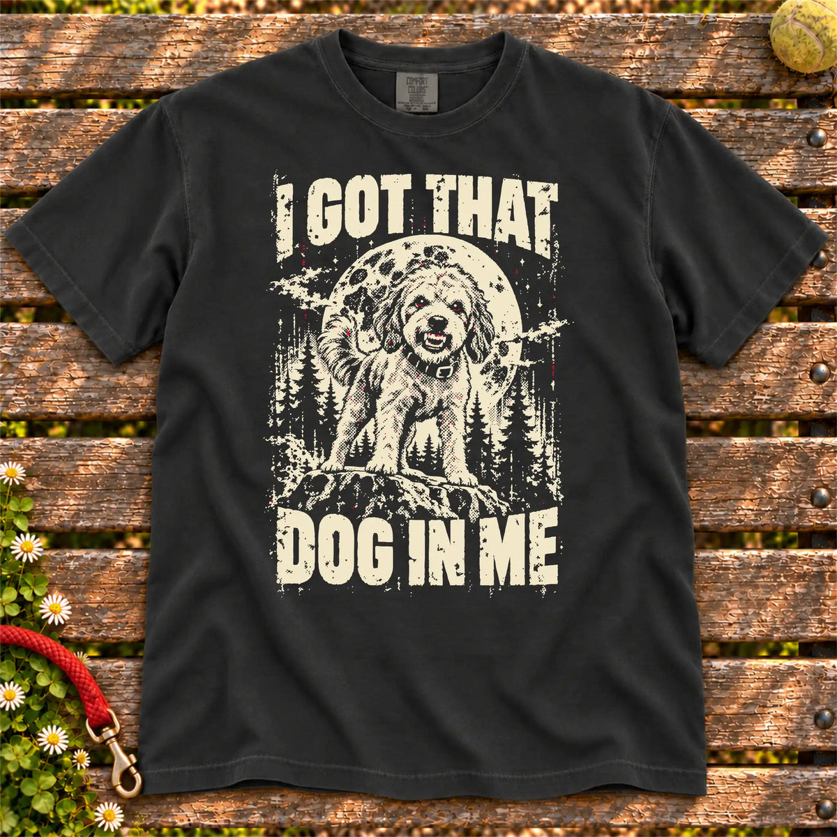 Black Labradoodle I Got That Dog in Me T-shirt, full garment view