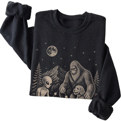Black Labradoodle Camping with Bigfoot and Alien folded detail view