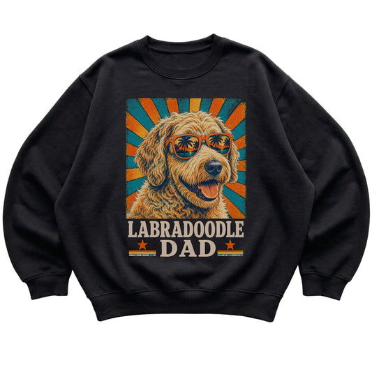 Retro Labradoodle Dad design on a Black crewneck sweatshirt