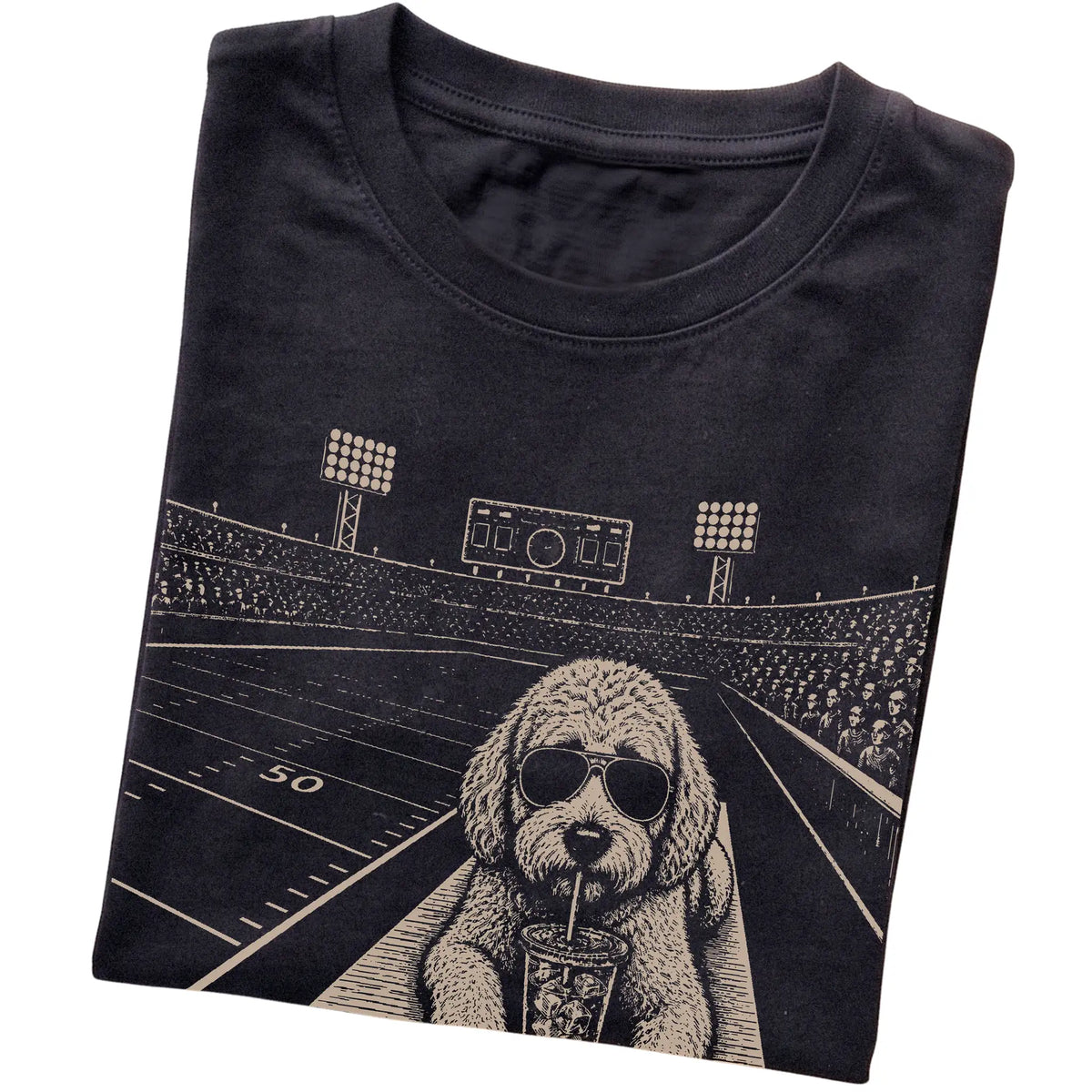 Black Labradoodle Football Tailgate T-shirt, folded