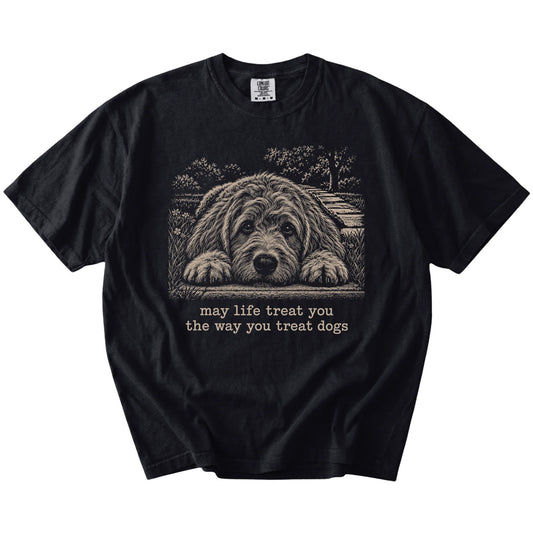 Labradoodle Karma Comfort Colors T-shirt in Black — Flat Lay