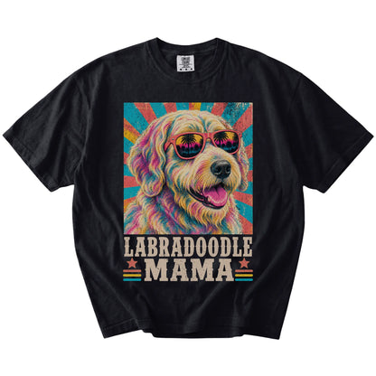 Retro Labradoodle Mama design on a Black Comfort Colors T-shirt