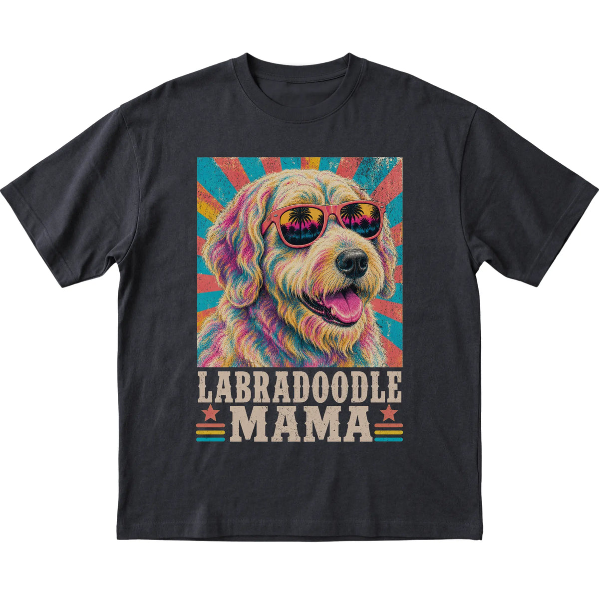 Retro Labradoodle Mama design on a Black softstyle T-shirt