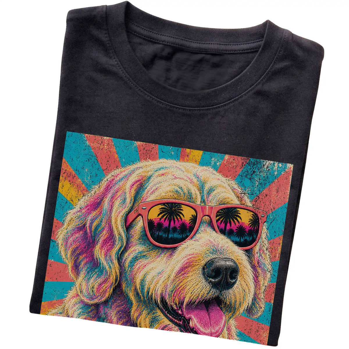 Folded Black softstyle T-shirt with a Retro Labradoodle Mama design