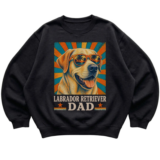 Retro Labrador Retriever Dad design on a Black crewneck sweatshirt
