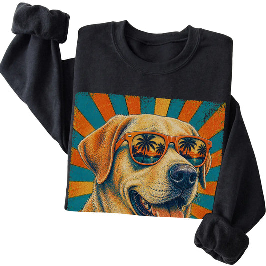 Folded Black crewneck sweatshirt with a Retro Labrador Retriever Dad design