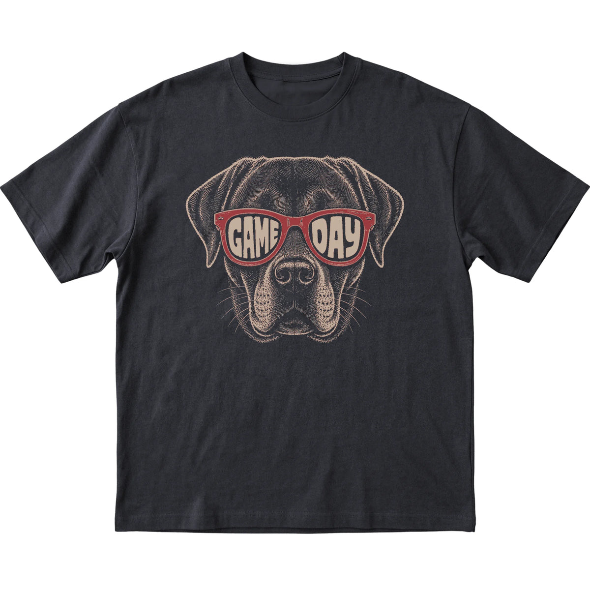 Black Labrador Retriever Game Day Sunglasses T-shirt, laid flat