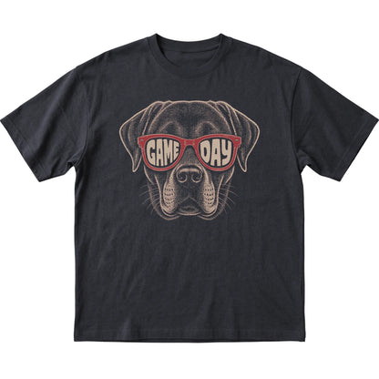 Black Labrador Retriever Game Day Sunglasses T-shirt, laid flat