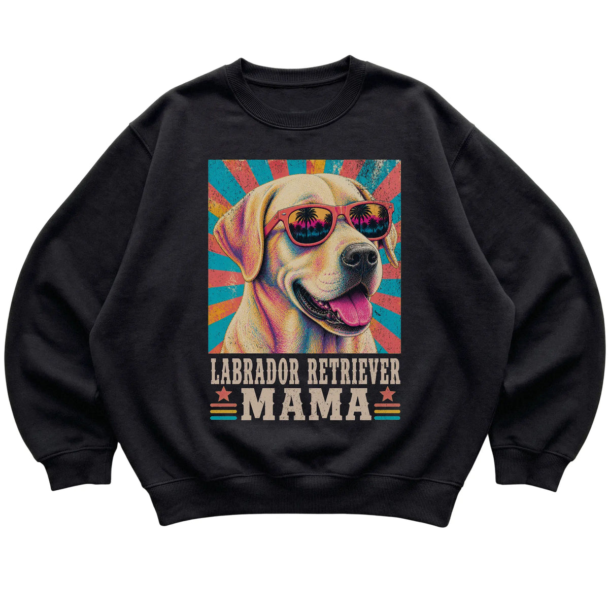 Retro Labrador Retriever Mama design on a Black crewneck sweatshirt