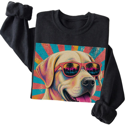 Folded Black crewneck sweatshirt with a Retro Labrador Retriever Mama design