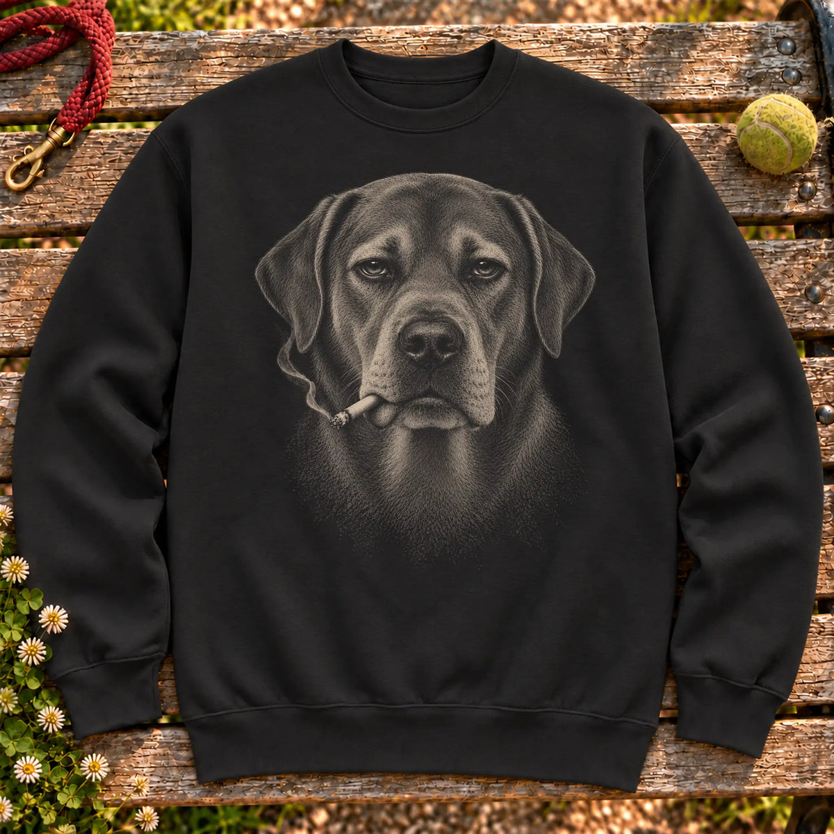 Labrador Retriever smoking design on a Black sweatshirt