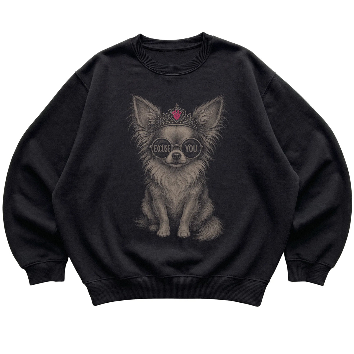 Black Long-Haired Chihuahua Excuse You T-Shirt laid flat