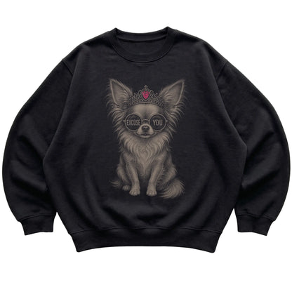 Black Long-Haired Chihuahua Excuse You T-Shirt laid flat