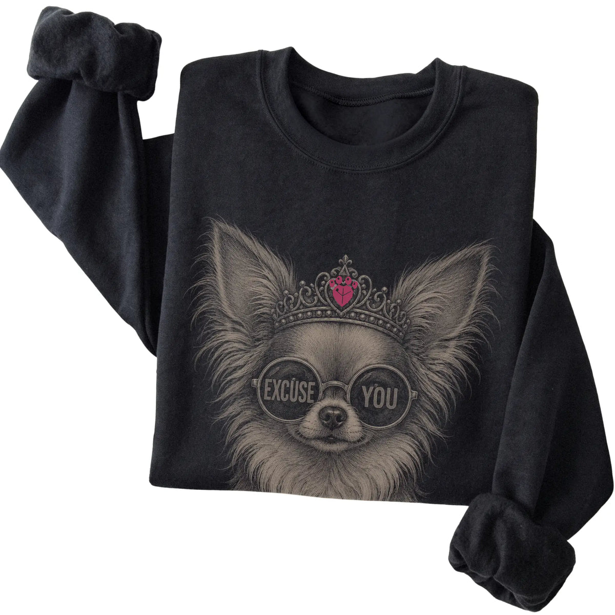 Black Long-Haired Chihuahua Excuse You T-Shirt folded detail