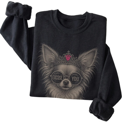 Black Long-Haired Chihuahua Excuse You T-Shirt folded detail