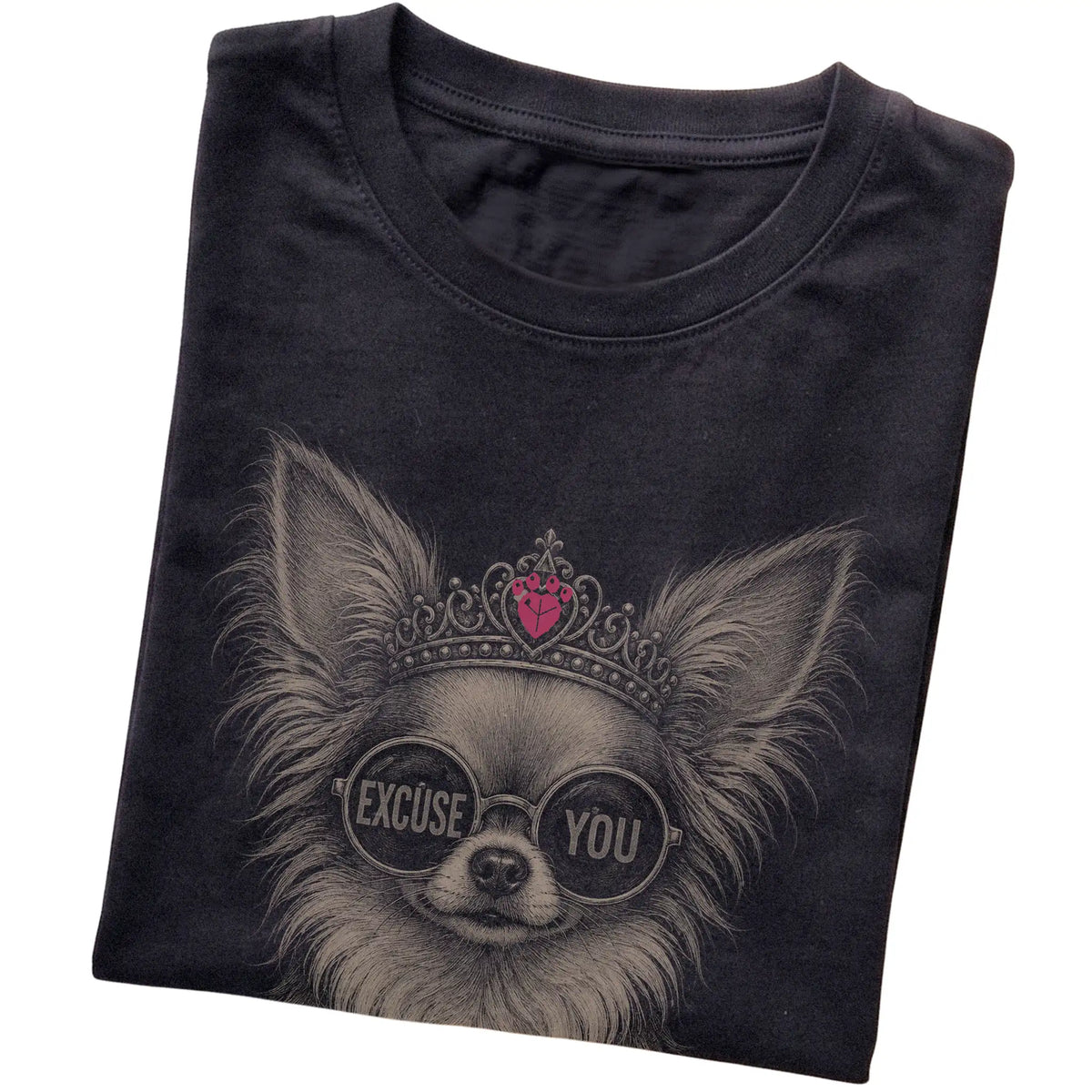 Black Long-Haired Chihuahua Excuse You T-Shirt folded detail