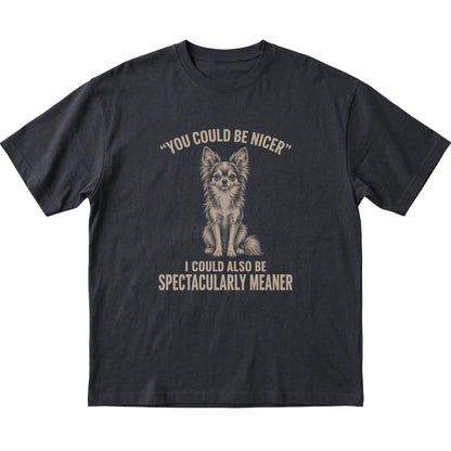 Long-Haired Chihuahua Guard Dog T-Shirt in Black — flat lay