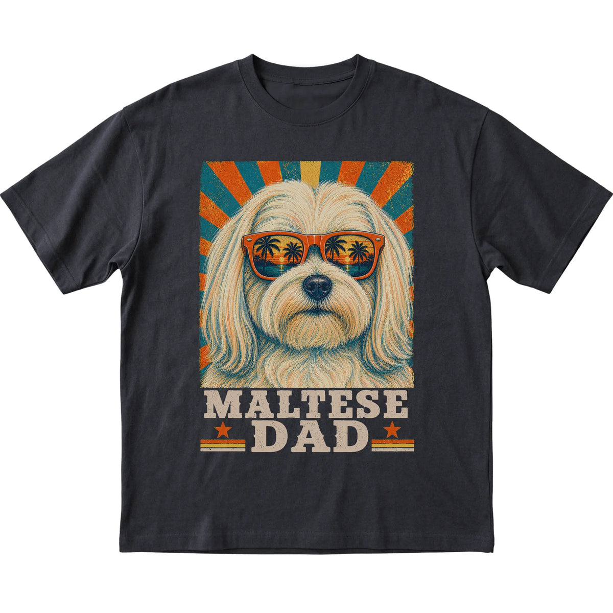 Retro Maltese Dad design on a Black softstyle T-shirt