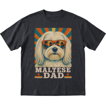 Retro Maltese Dad design on a Black softstyle T-shirt