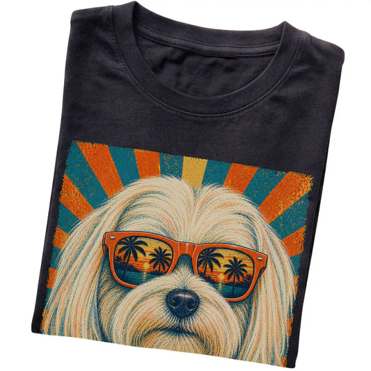 Folded Black softstyle T-shirt with a Retro Maltese Dad design