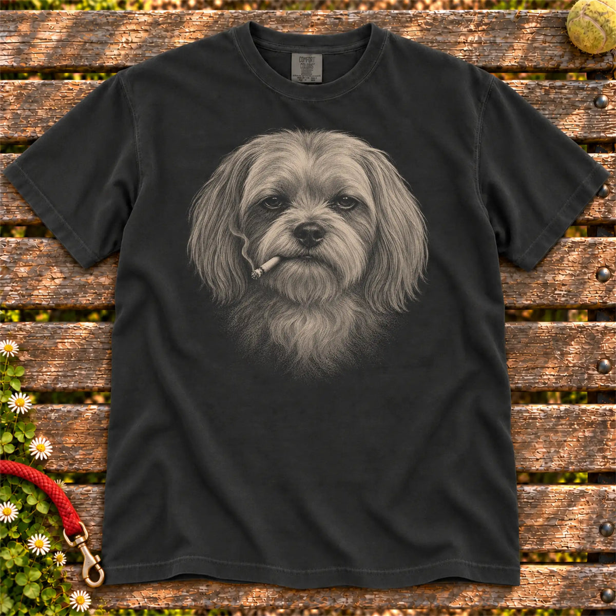 Maltese smoking design on a Black t-shirt