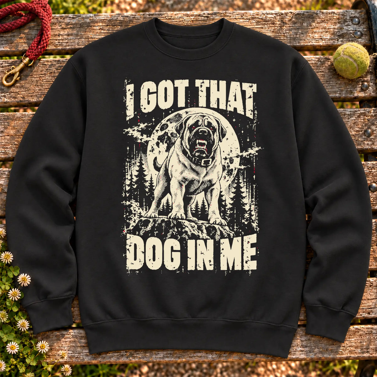 Black Mastiff I Got That Dog in Me sweatshirt, full garment view