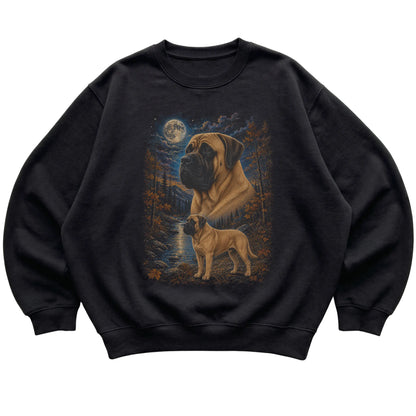 black sweatshirt with Mastiff Autumn Moon artwork.