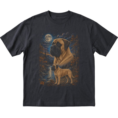 black T-shirt with Mastiff Autumn Moon artwork.