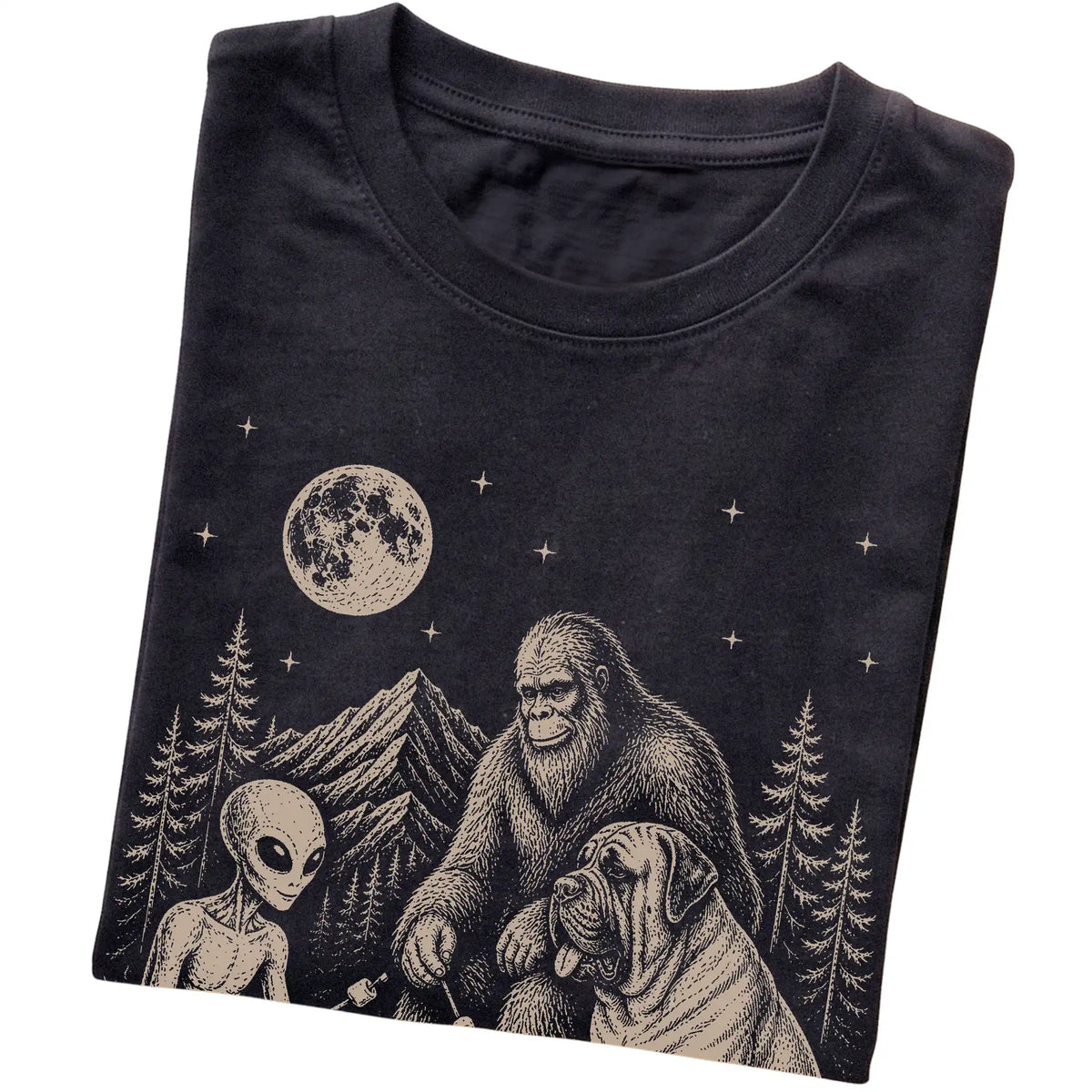 Black Mastiff Camping with Bigfoot and Alien folded detail view