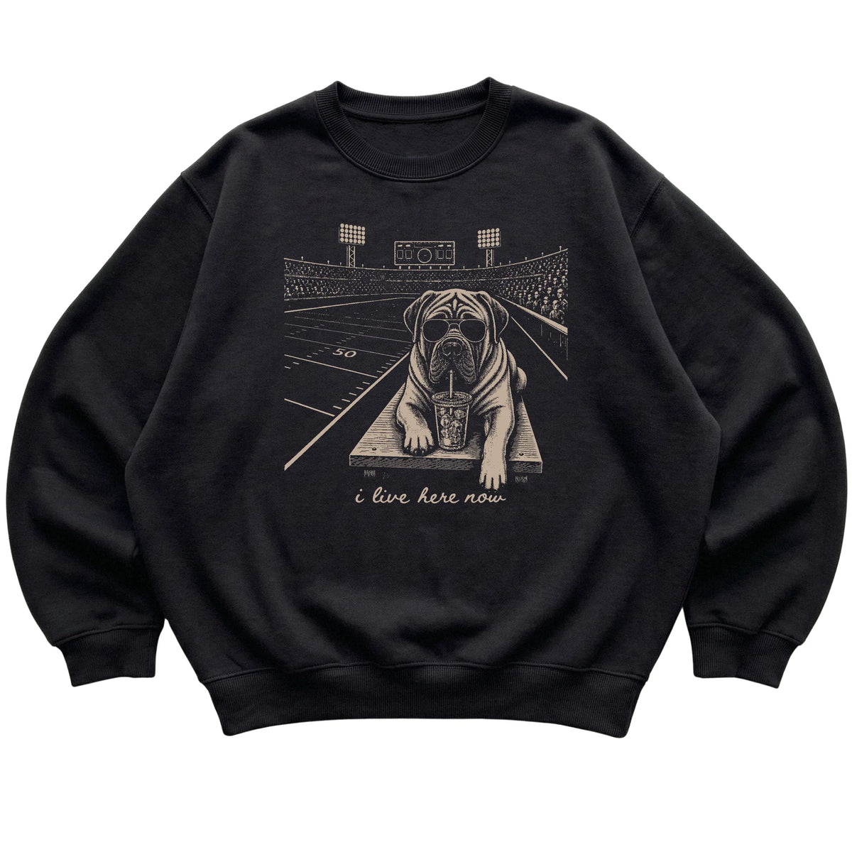 Black Mastiff Football Tailgate sweatshirt, laid flat