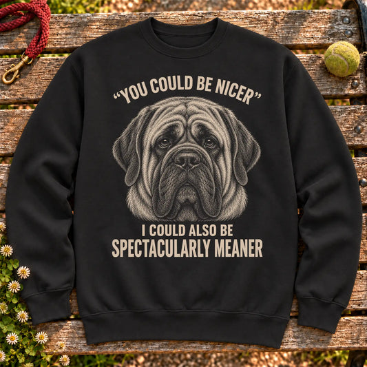 Mastiff Guard Dog on a Black crewneck sweatshirt, shown flat