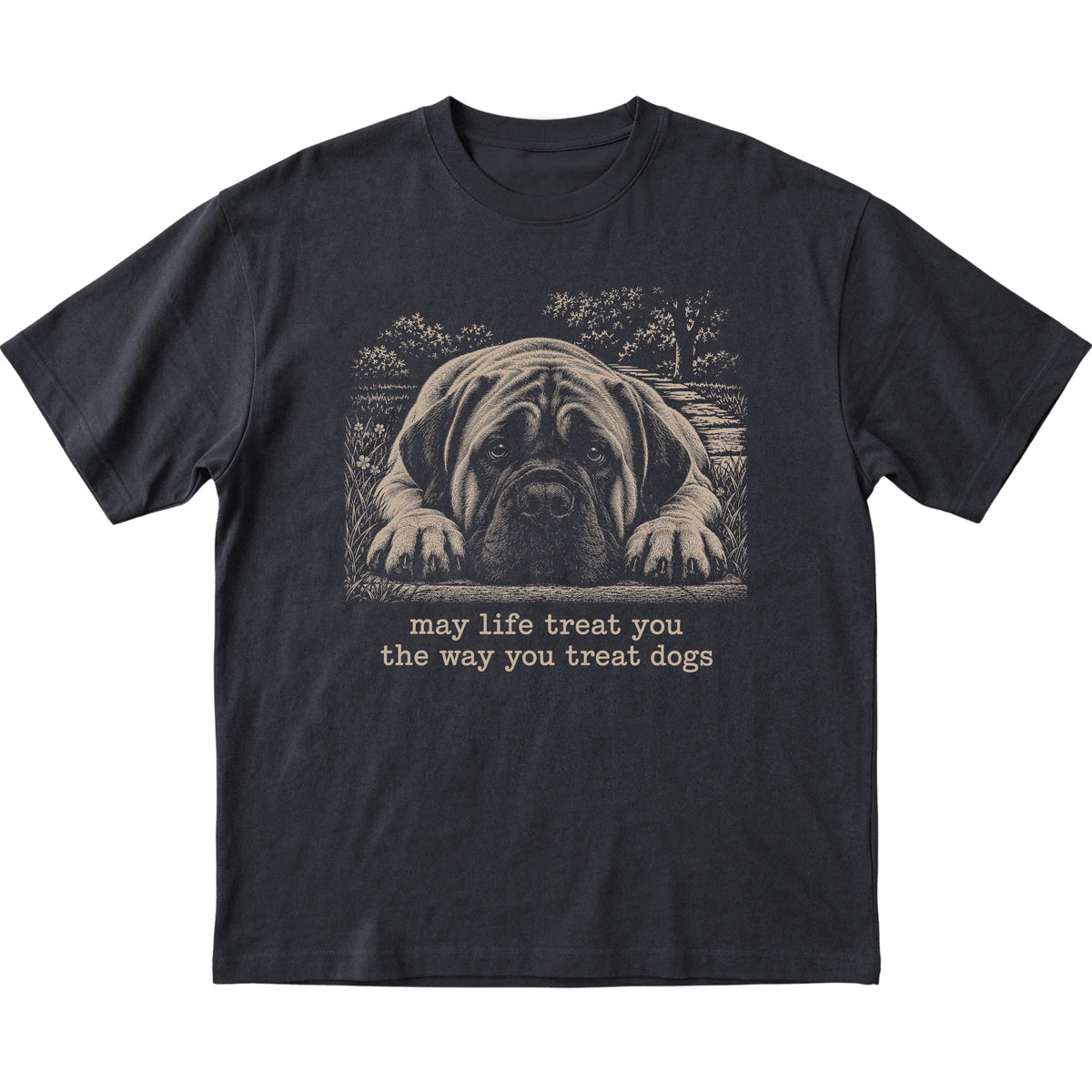 Mastiff Karma Softstyle T-shirt in Black — Flat Lay