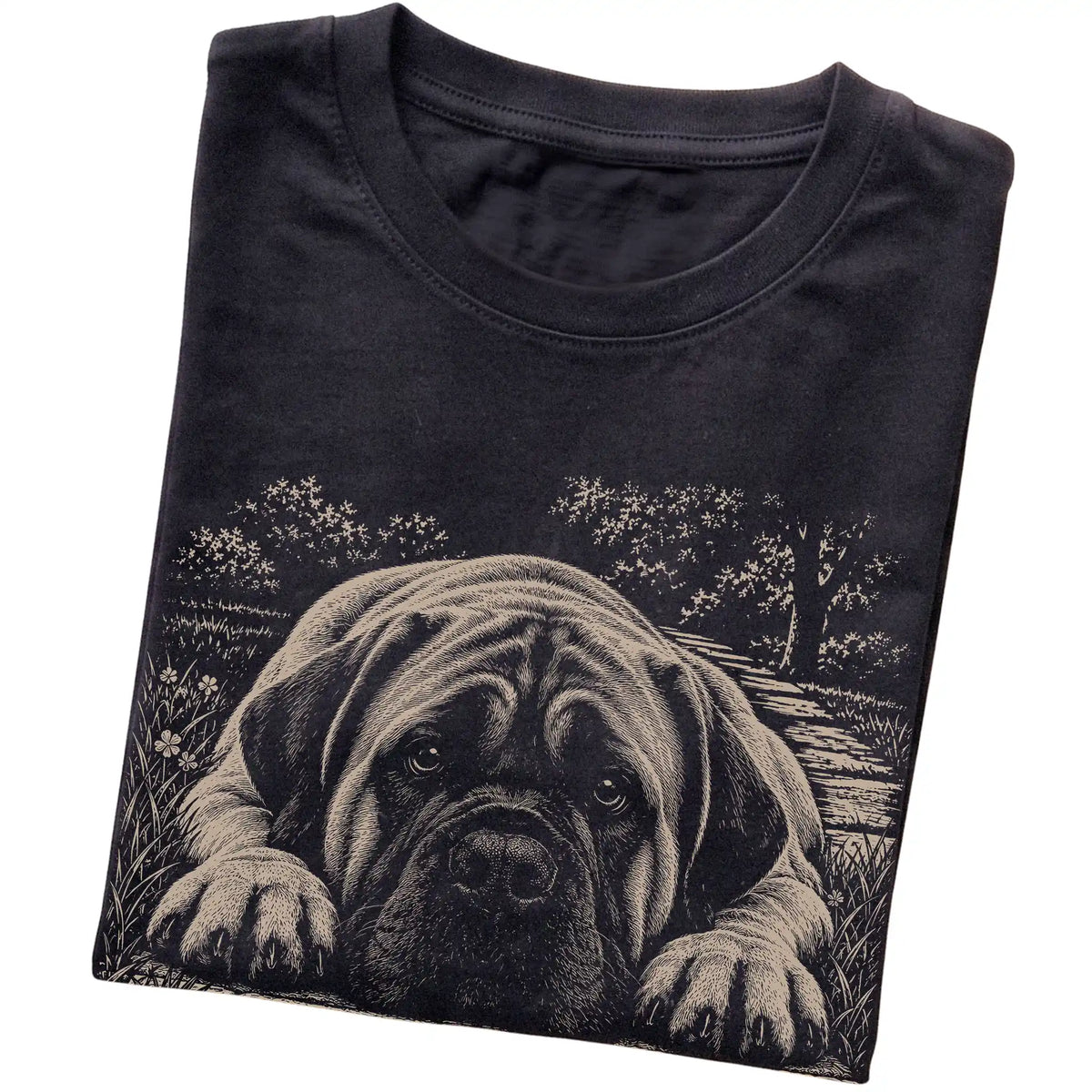 Mastiff Karma Softstyle T-shirt in Black — Folded Detail