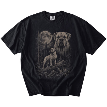 Black Mastiff Moonlit Forest T-Shirt laid flat