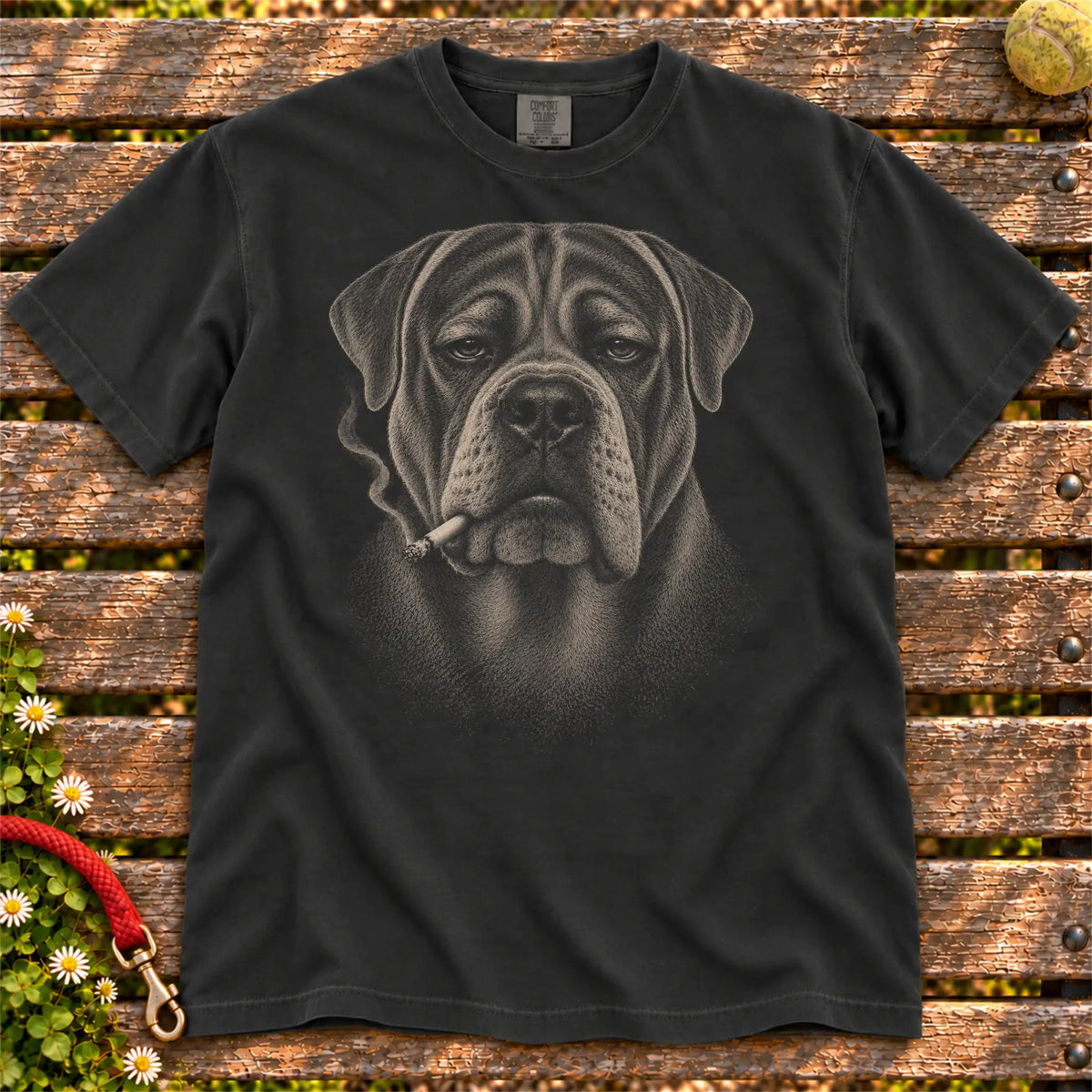 Mastiff smoking design on a Black t-shirt