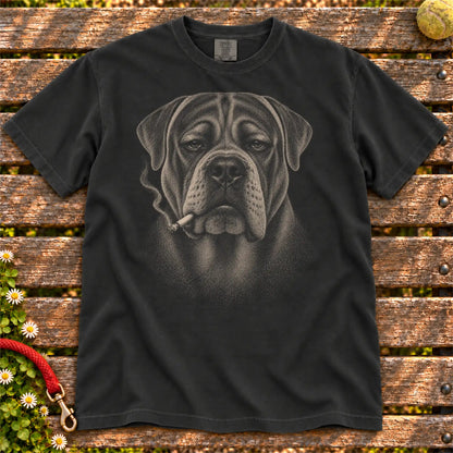 Mastiff smoking design on a Black t-shirt