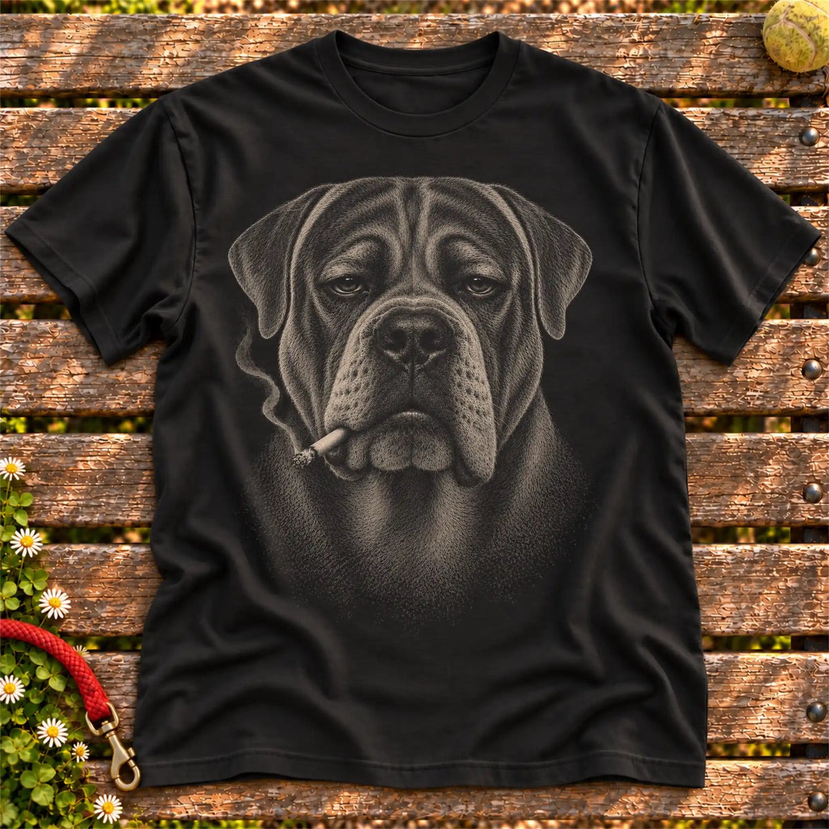 Mastiff smoking design on a Black t-shirt