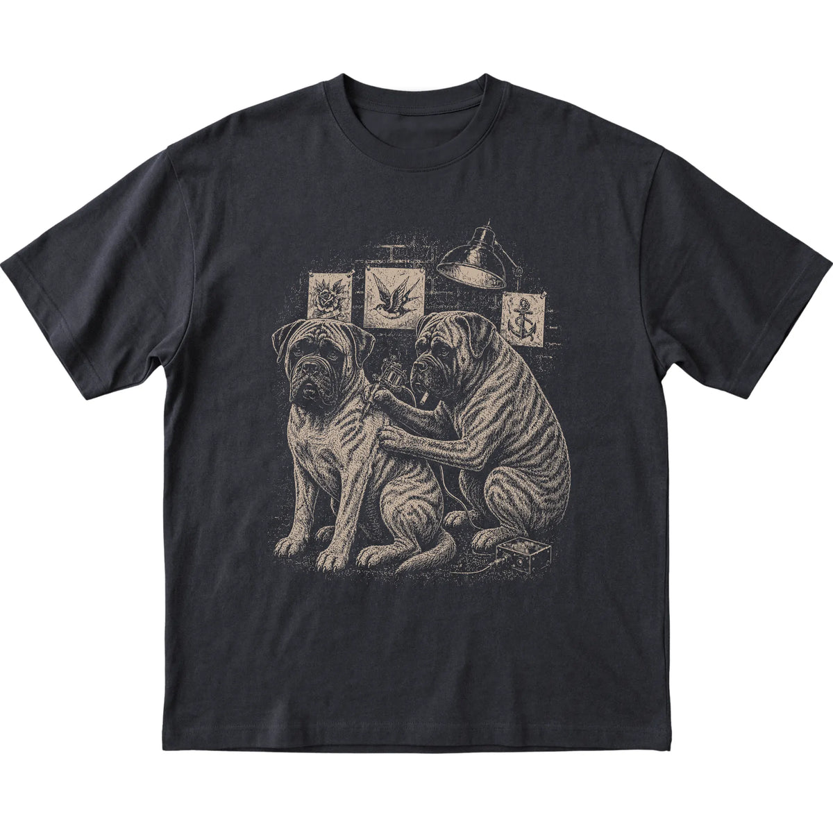 Black Mastiff Dog Tattoo Artist shirt laid flat