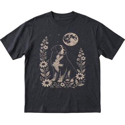 Black Moon Flowers Bernese Mountain Dog T-shirt, flat view