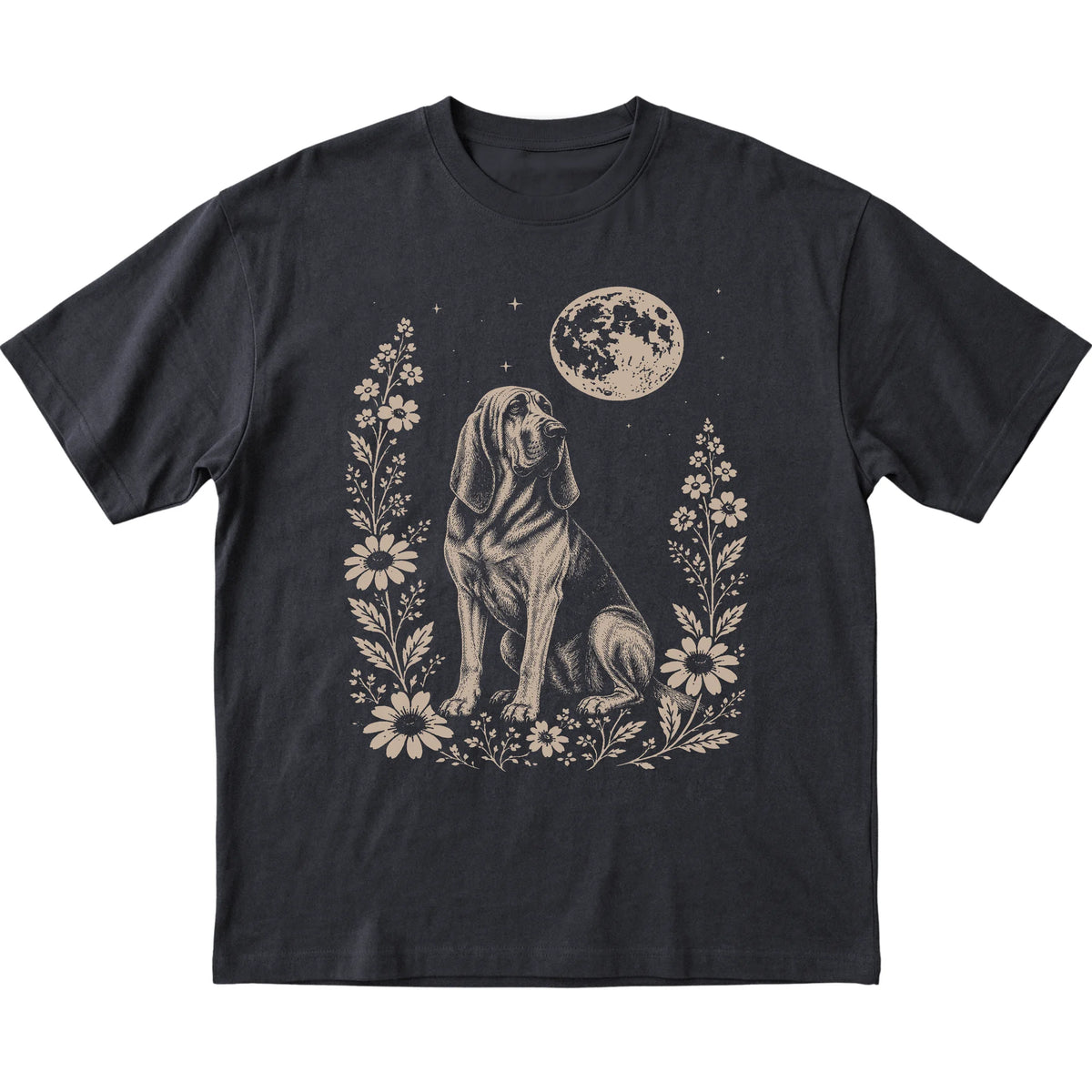 Black Moon Flowers Bloodhound T-shirt, flat view