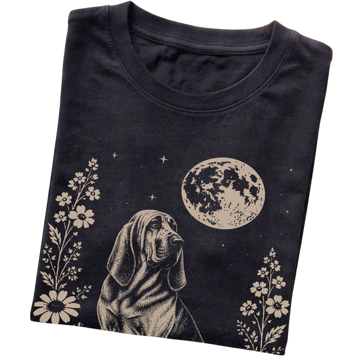Black Moon Flowers Bloodhound T-shirt, folded view