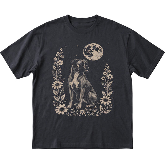 Black Moon Flowers Boxer T-shirt, flat view