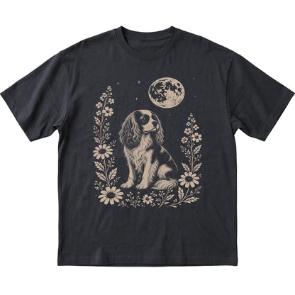 Black Moon Flowers Cavalier King Charles Spaniel T-shirt, flat view