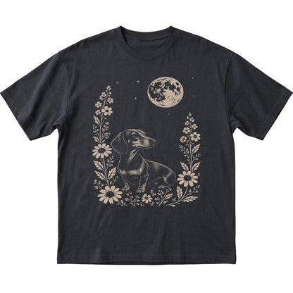 Black Moon Flowers Dachshund T-shirt, flat view