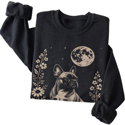 Black Moon Flowers French Bulldog sweatshirt, folded view