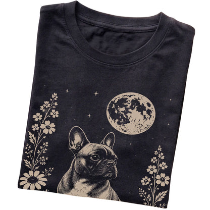 Black Moon Flowers French Bulldog T-shirt, folded view