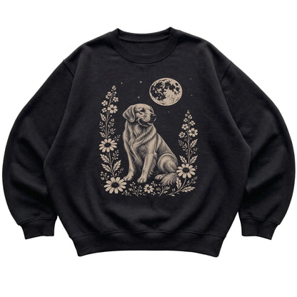 Black Moon Flowers Golden Retriever sweatshirt, flat view